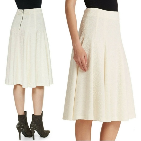Alice + Olivia Kimi Hammered A-Line Skirt Size 8 Ivory Floral Embossed Midi - Picture 1 of 9